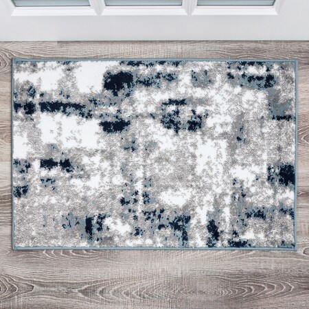 World Rug Gallery Contemporary Abstract Distressed Area Rug 2' x 3' Blue 915BLUE2X3